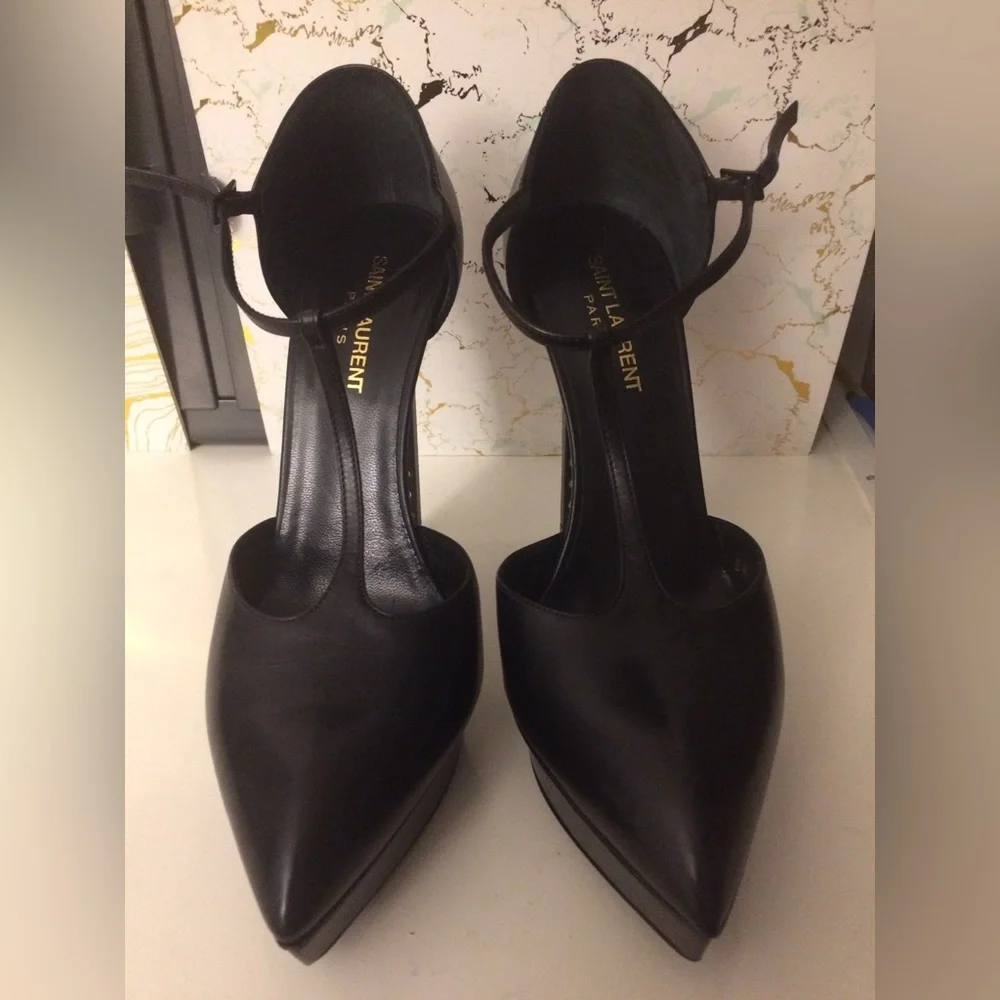 EUC Saint Laurent Janis Black Women's Studded Platform Heels - Picture 5 of 11